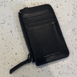 Kurt Geiger Black Leather Zip Card & Coin Holder with Wrist Strap